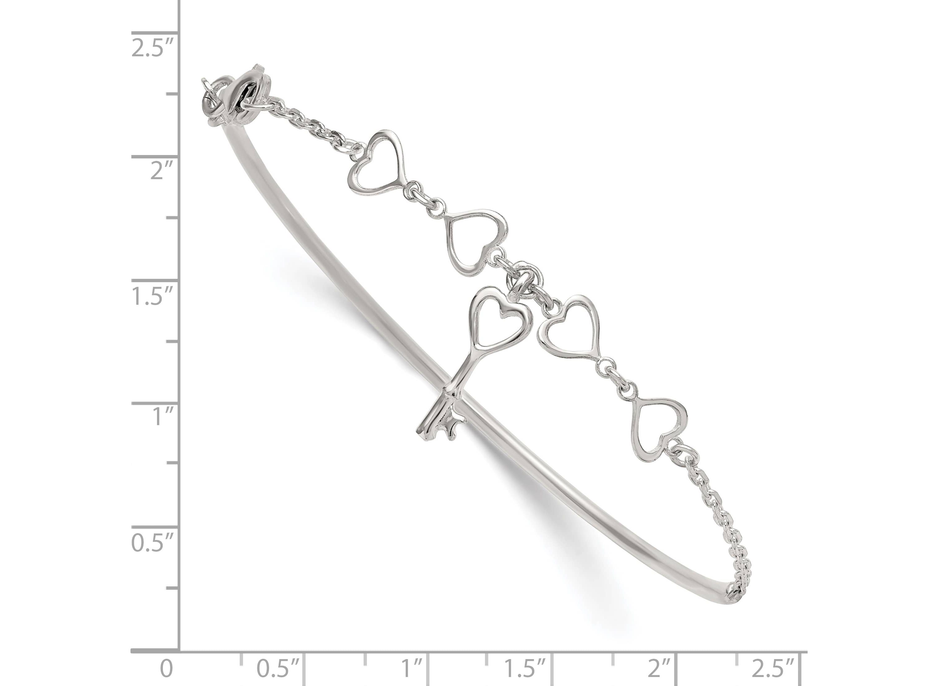 Sterling Silver Polished Heart and Key Bangle Bracelet
