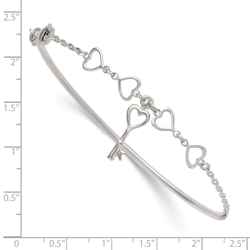 Sterling Silver Polished Heart and Key Bangle Bracelet
