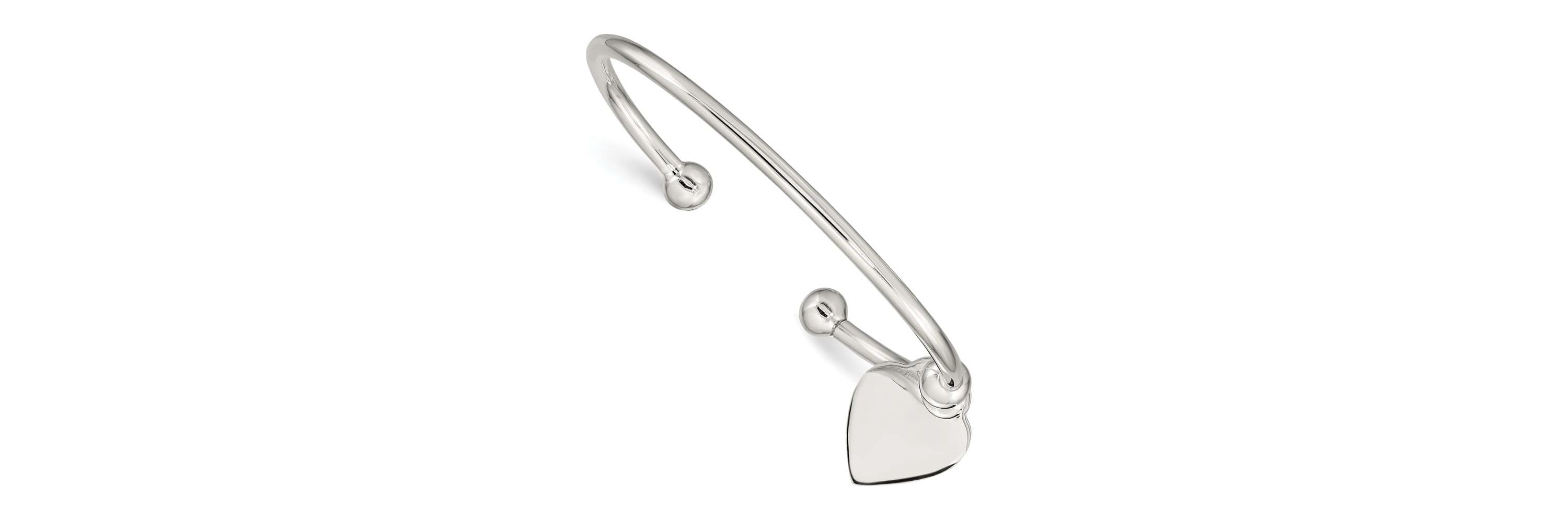 Sterling Silver 3mm Heart Bangle Bracelet