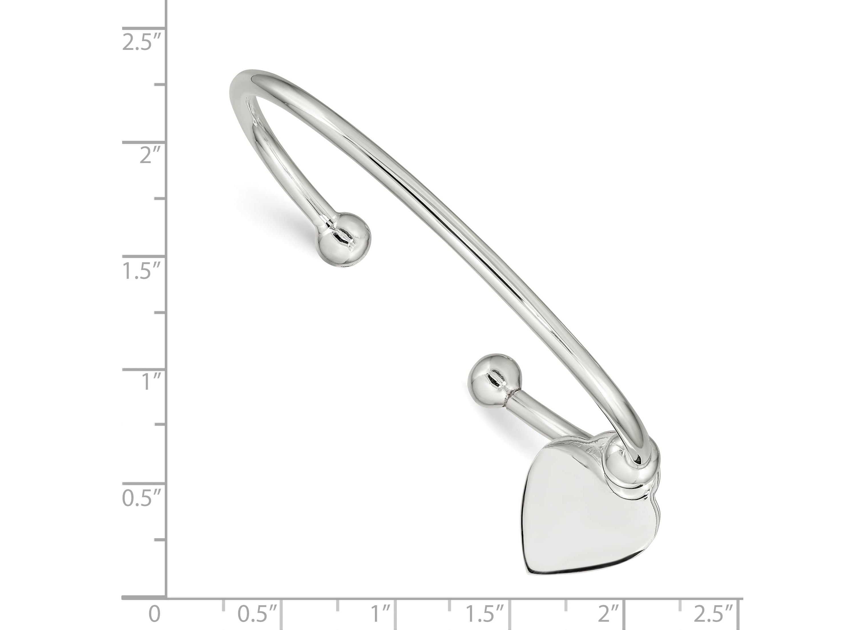 Sterling Silver 3mm Heart Bangle Bracelet