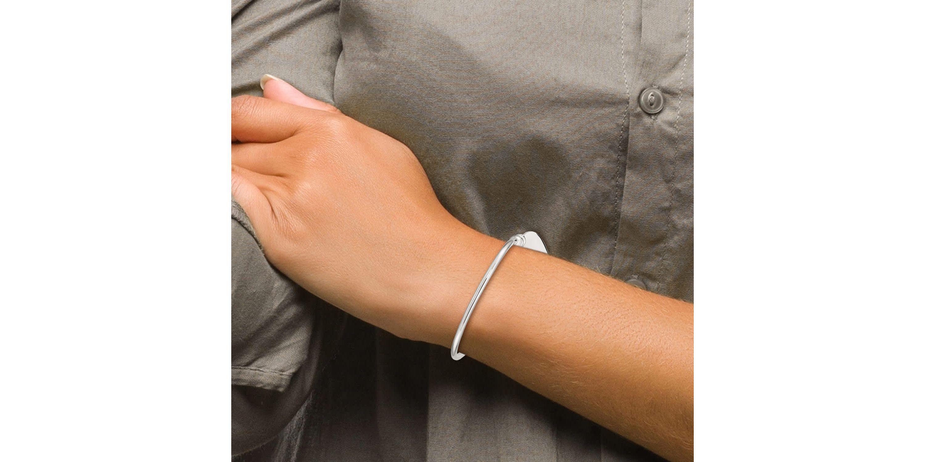 Sterling Silver 3mm Heart Bangle Bracelet