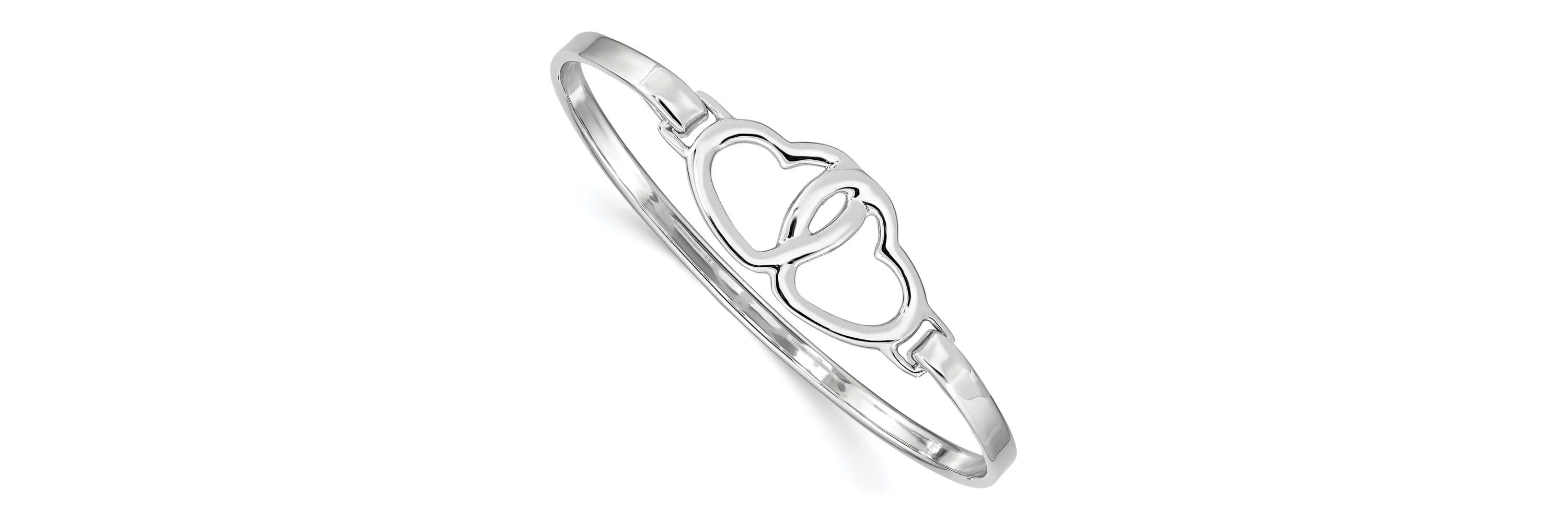 Sterling Silver Rhodium-plated Heart Bangle