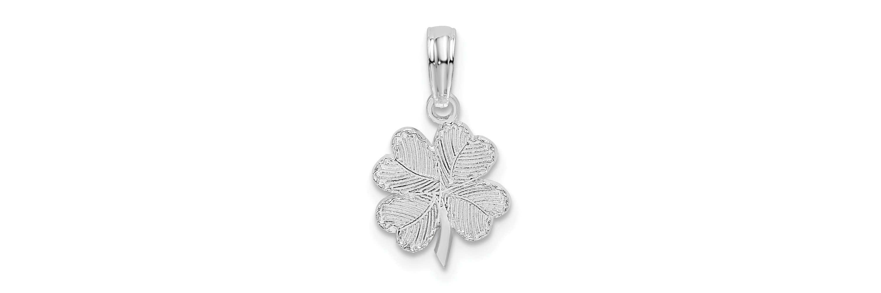 Sterling Silver Rhodium-plated Polished/Textured Shamrock Pendant