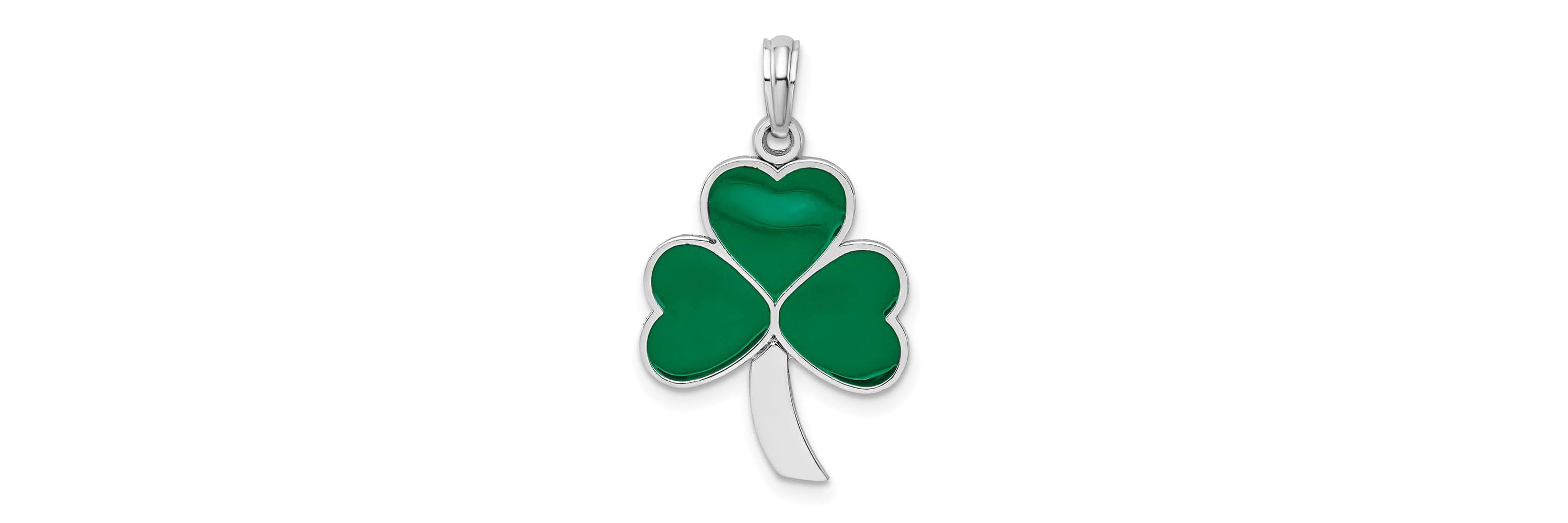 Sterling Silver Rhodium-plated Polished Enameled Shamrock Pendant