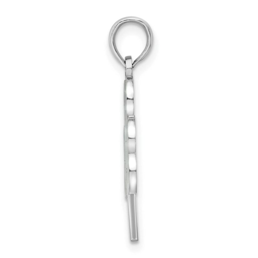 Sterling Silver Rhodium-plated Polished Enameled Shamrock Pendant