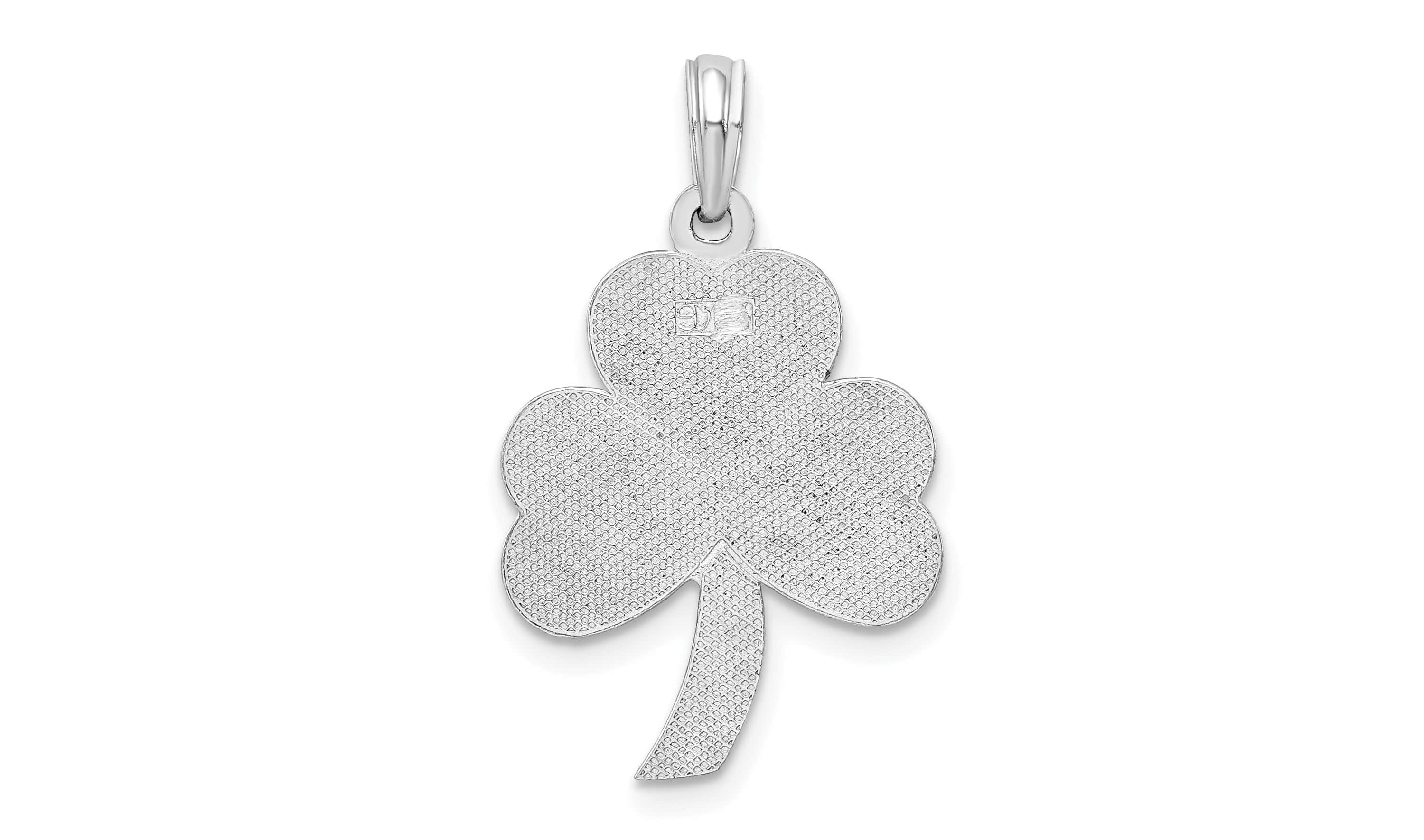 Sterling Silver Rhodium-plated Polished Enameled Shamrock Pendant