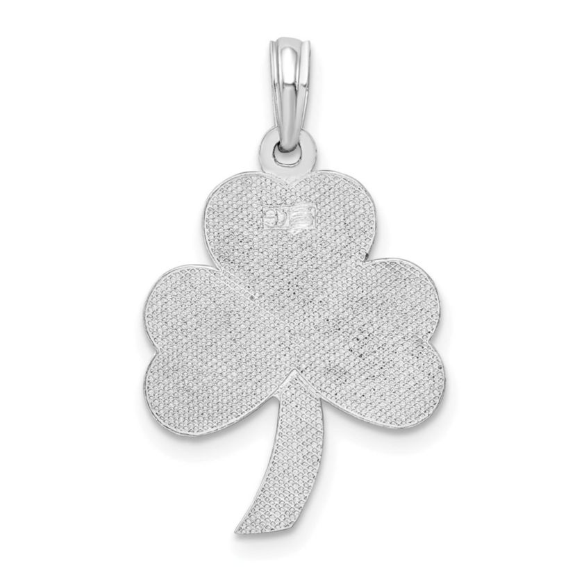 Sterling Silver Rhodium-plated Polished Enameled Shamrock Pendant