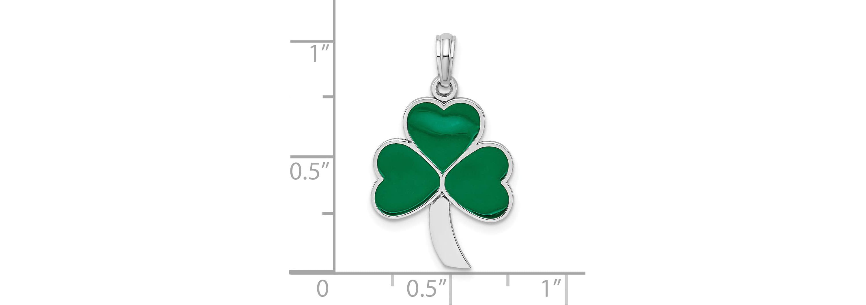 Sterling Silver Rhodium-plated Polished Enameled Shamrock Pendant