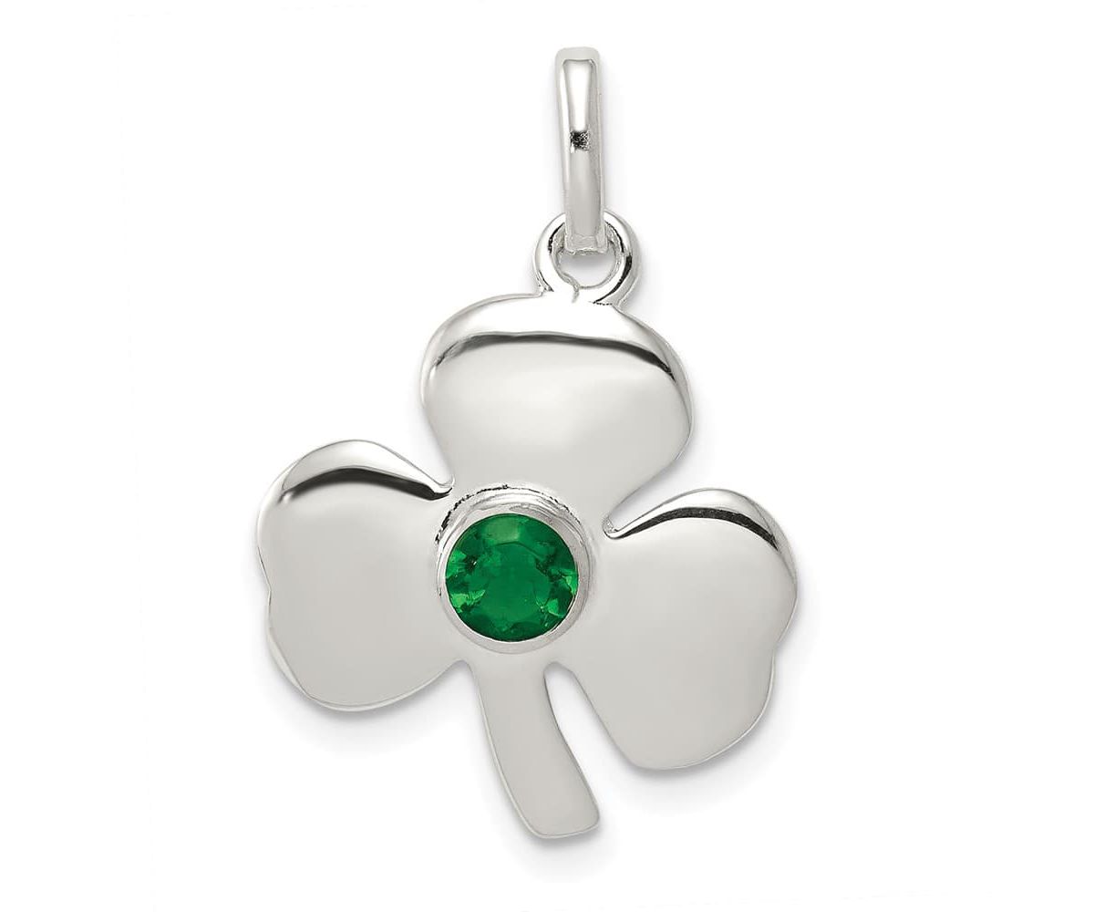 Sterling Silver Clover with Green Glass Charm