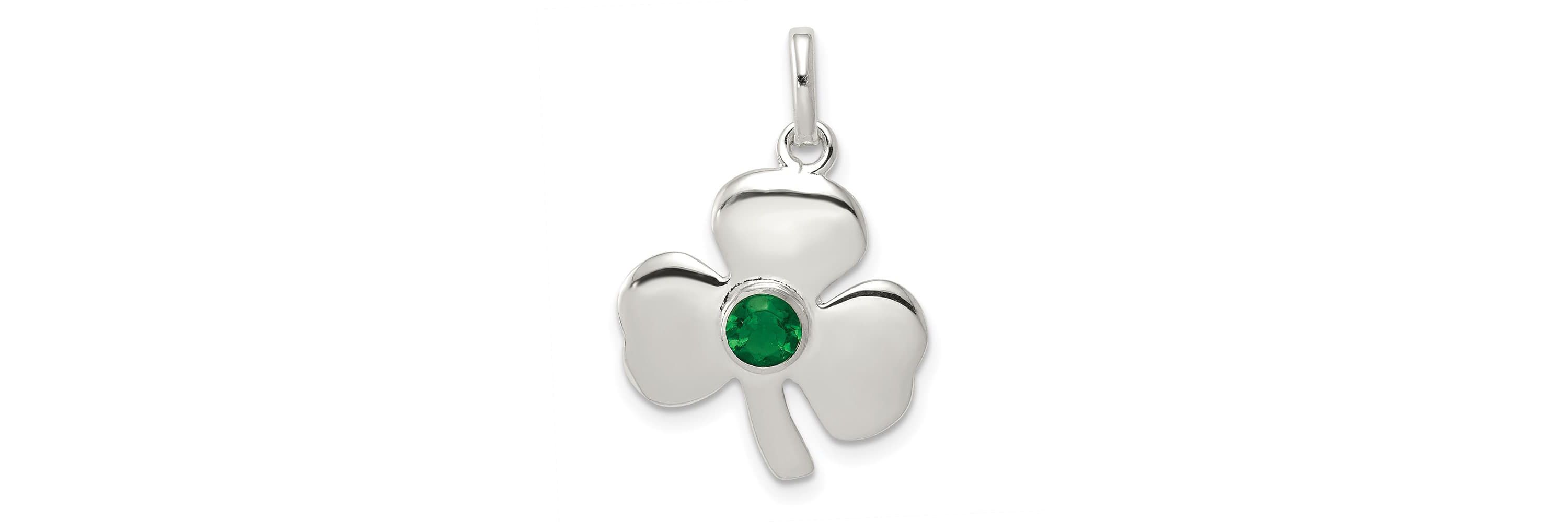 Sterling Silver Clover with Green Glass Charm