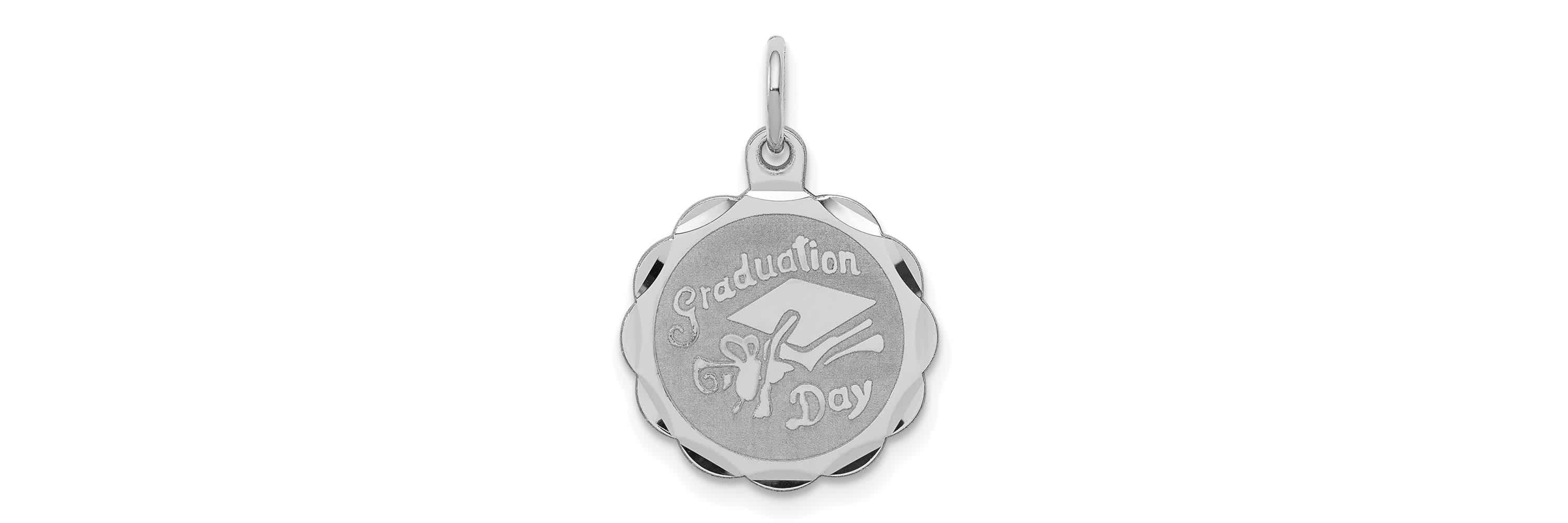 Sterling Silver Rhodium-plated Graduation Day Disc Charm