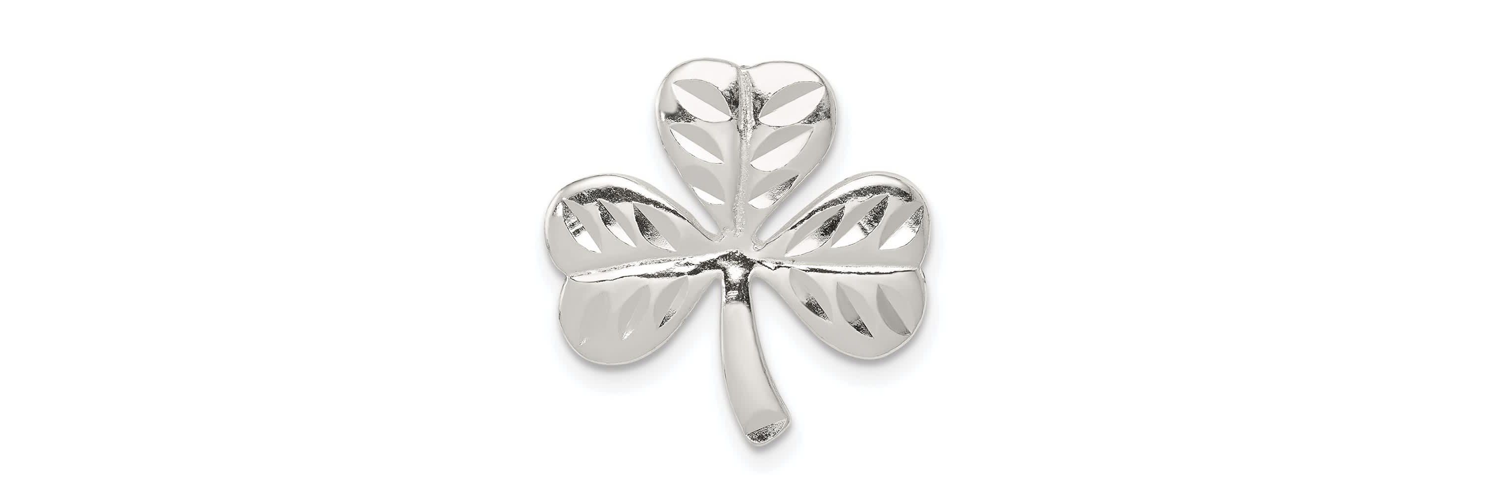 Sterling Silver Polished Diamond-cut Shamrock Chain Slide