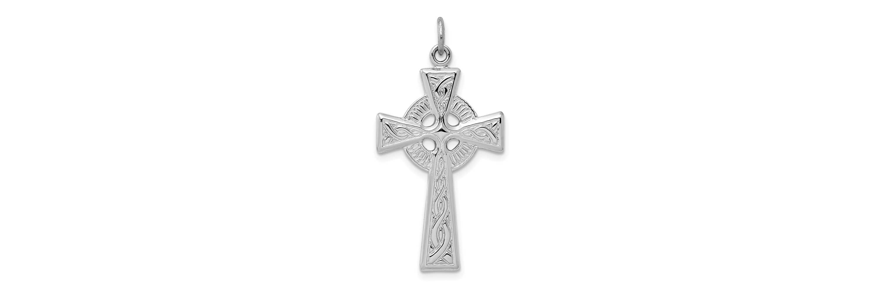 Sterling Silver Rhodium-plated Celtic Cross Pendant