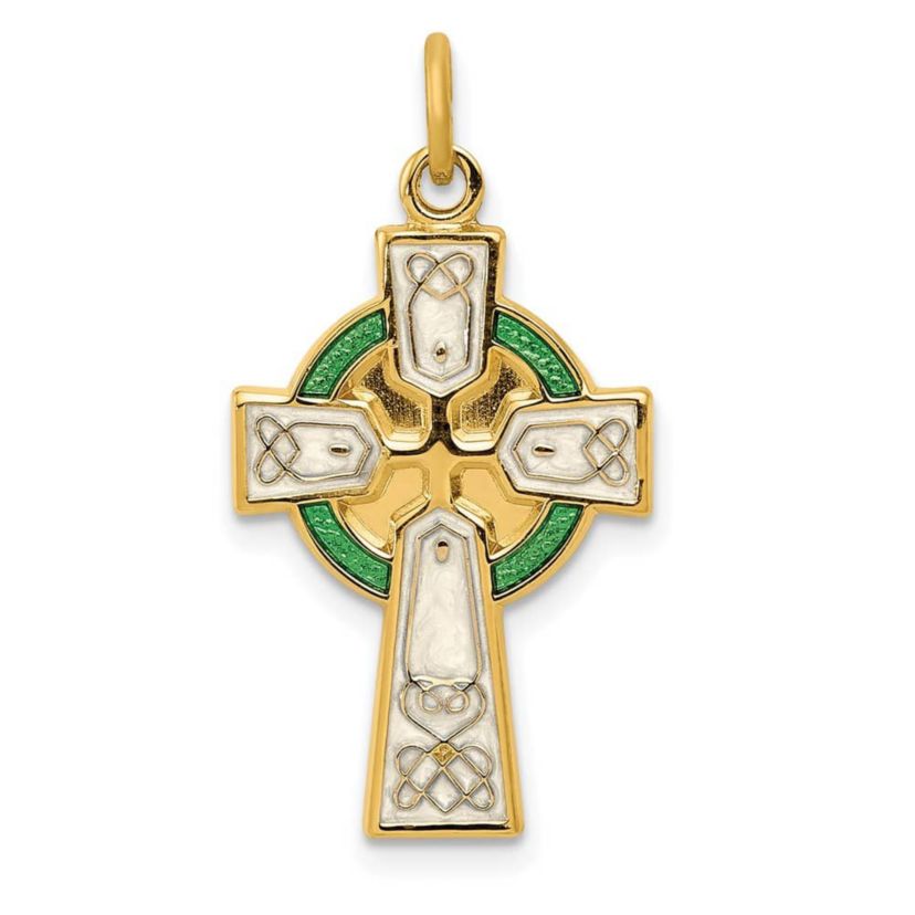 Sterling Silver Rhodium-plated Polished and Gold-plated Epoxy Cross Pendant