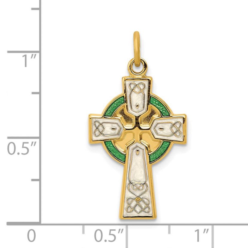 Sterling Silver Rhodium-plated Polished and Gold-plated Epoxy Cross Pendant