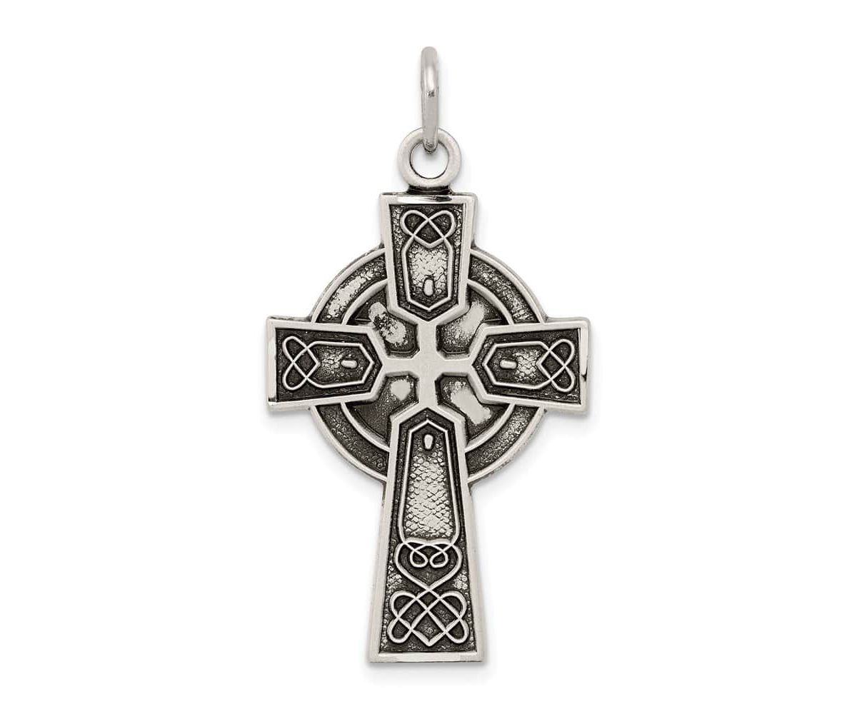Sterling Silver Antiqued Satin Irish Cross Pendant