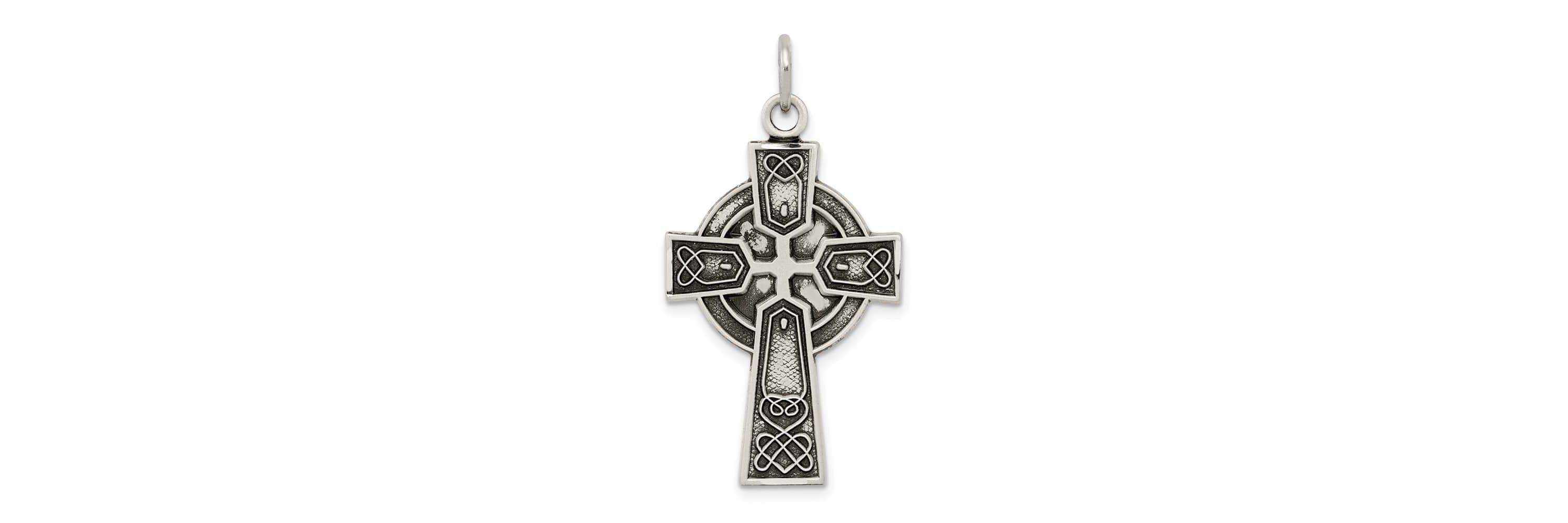 Sterling Silver Antiqued Satin Irish Cross Pendant
