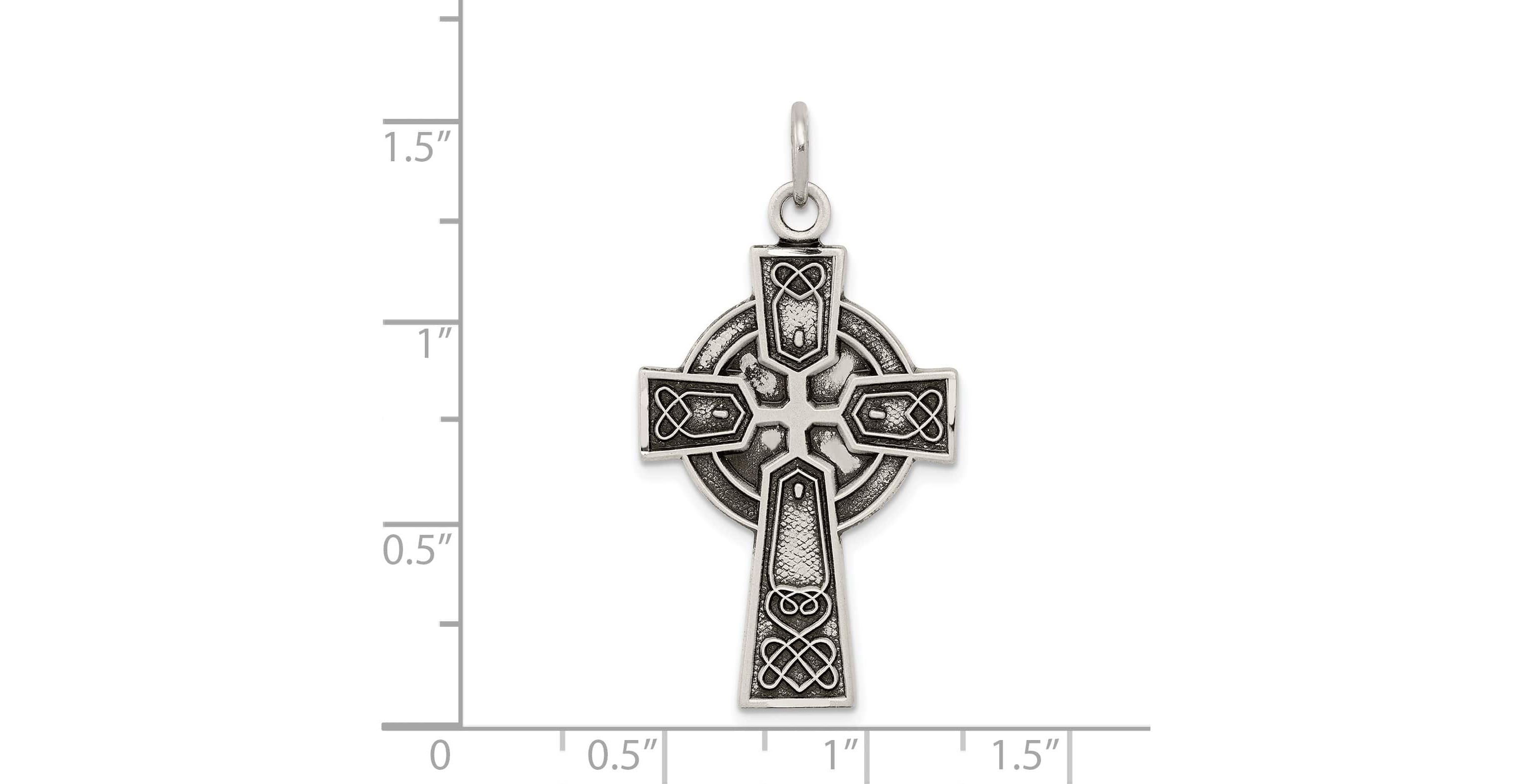 Sterling Silver Antiqued Satin Irish Cross Pendant