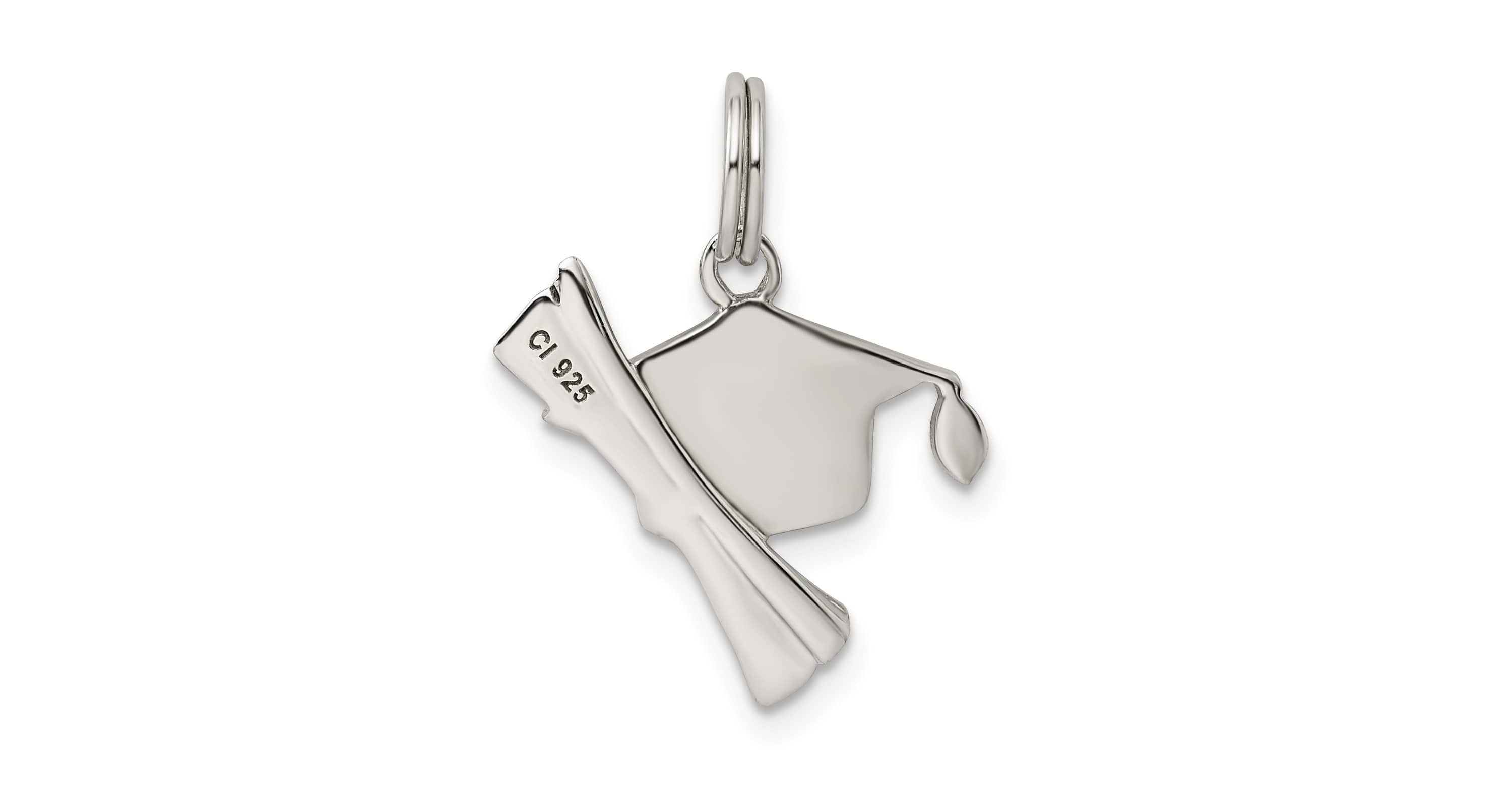 Sterling Silver Rhodium-plated Black Enamel Graduation Cap Diploma Charm
