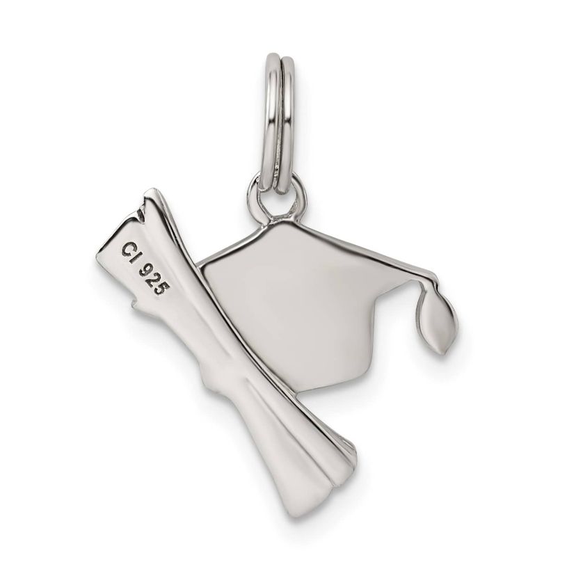 Sterling Silver Rhodium-plated Black Enamel Graduation Cap Diploma Charm