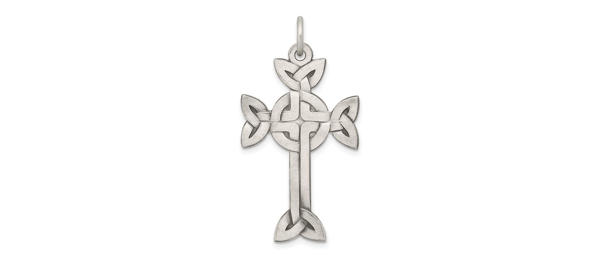 Sterling Silver Antiqued, Textured and Brushed Celtic Cross Pendant