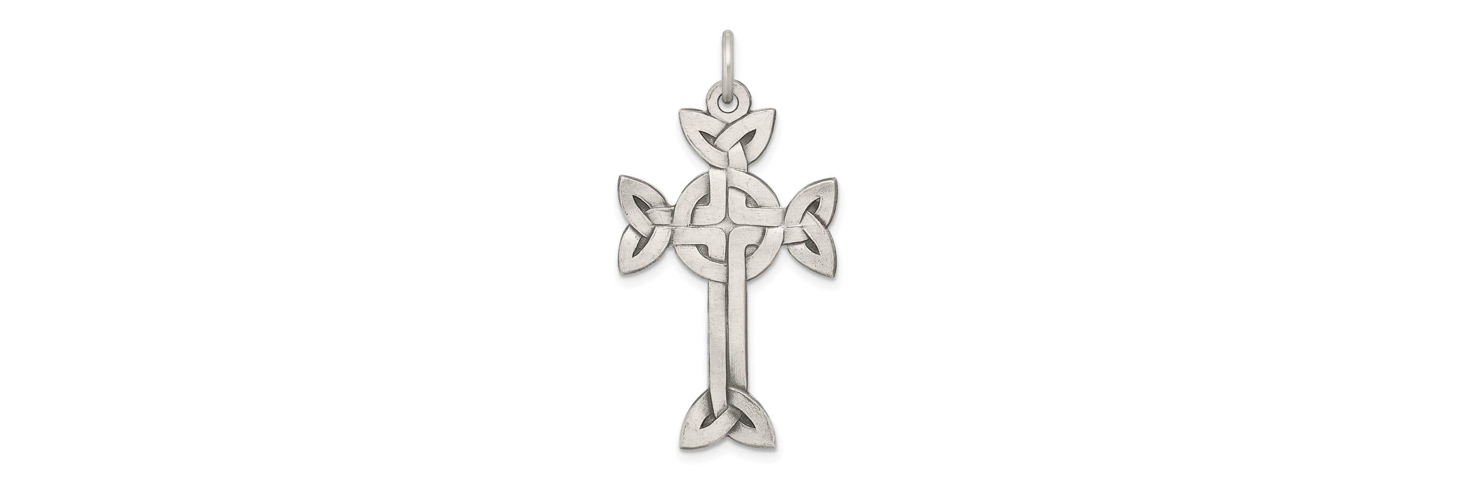 Sterling Silver Antiqued, Textured and Brushed Celtic Cross Pendant