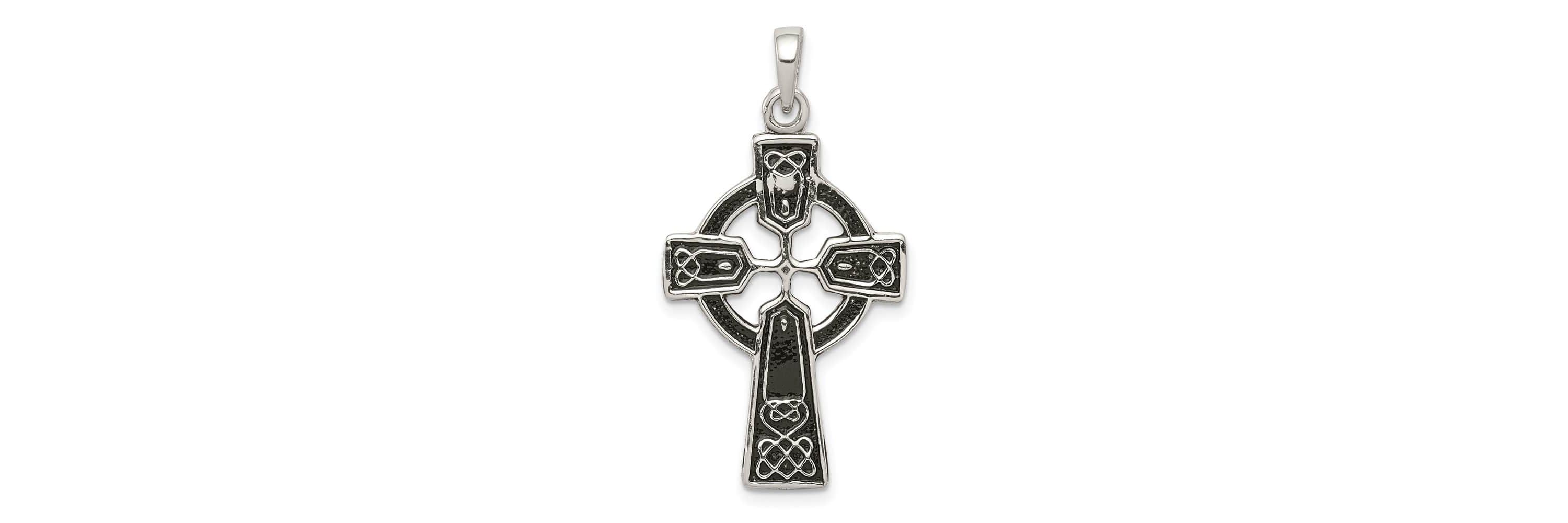Sterling Silver Polished and Antiqued Celtic Cross Pendant