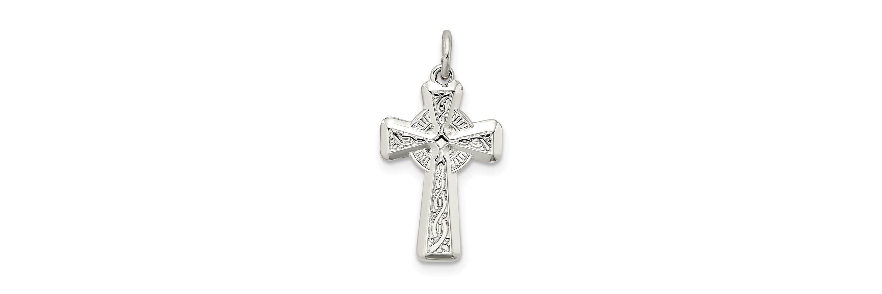 Sterling Silver Polished and Textured Celtic Cross Pendant