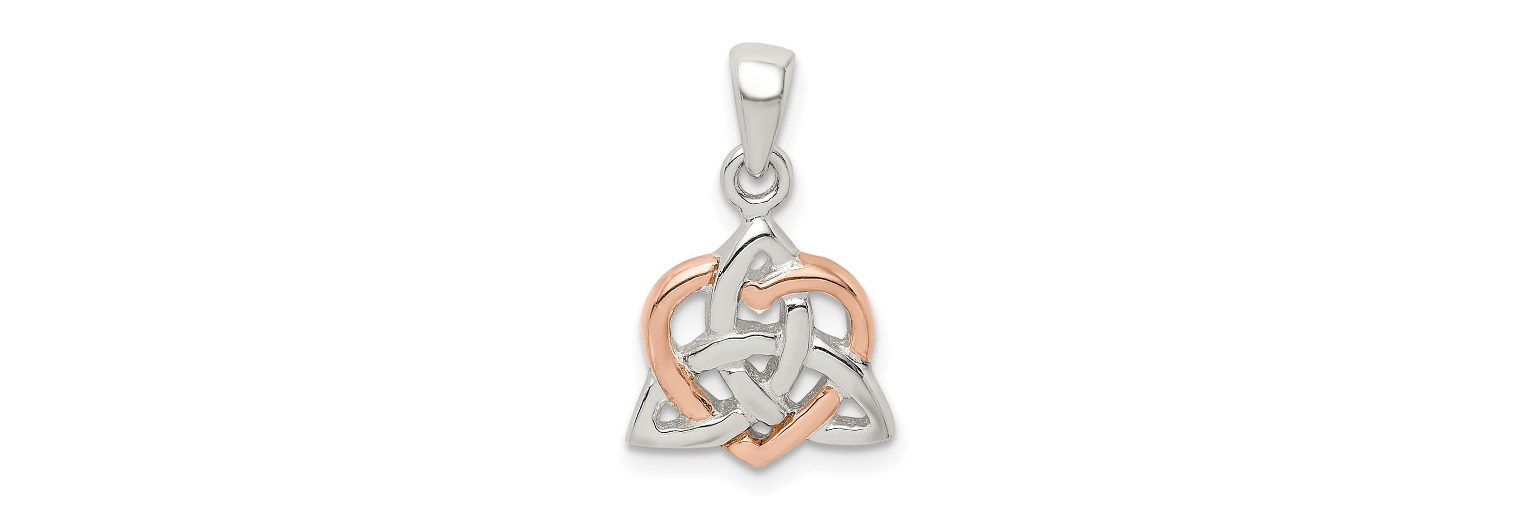 Sterling Silver Trinty Knot and Rose Tone Heart Pendant