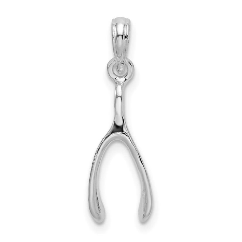 Sterling Silver Rhodium-plated Polished 3D Wishbone Pendant