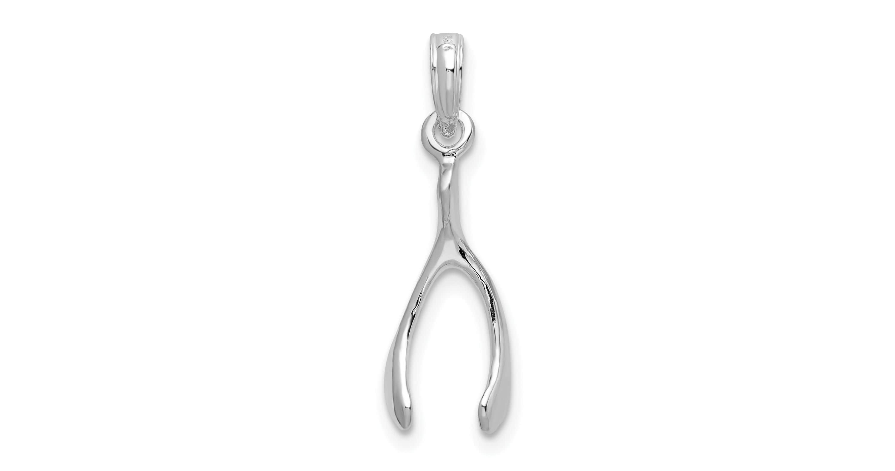 Sterling Silver Rhodium-plated Polished 3D Wishbone Pendant