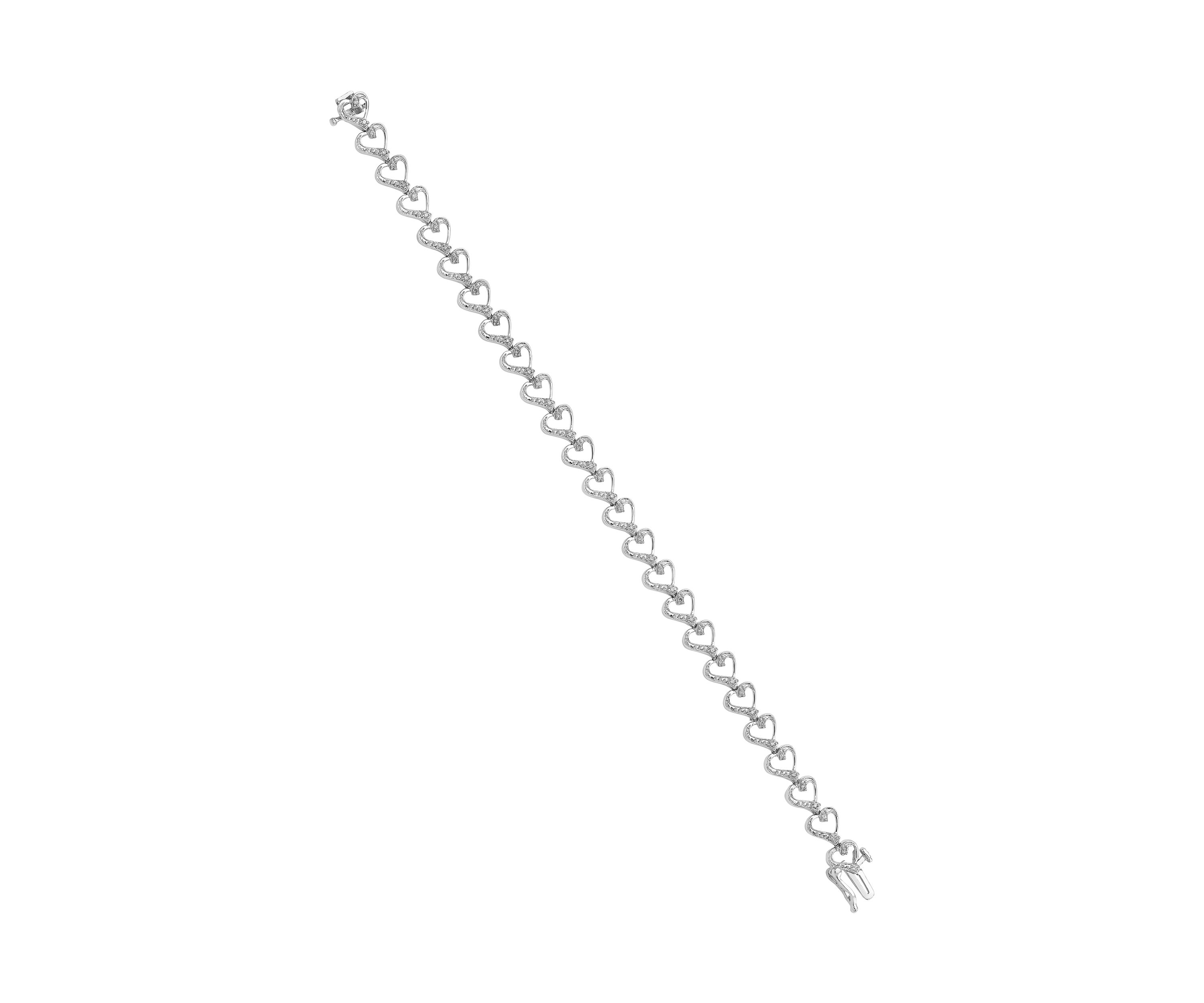 1/5 ct. t.w. Diamond Heart Bracelet in Rhodium-plated Sterling Silver