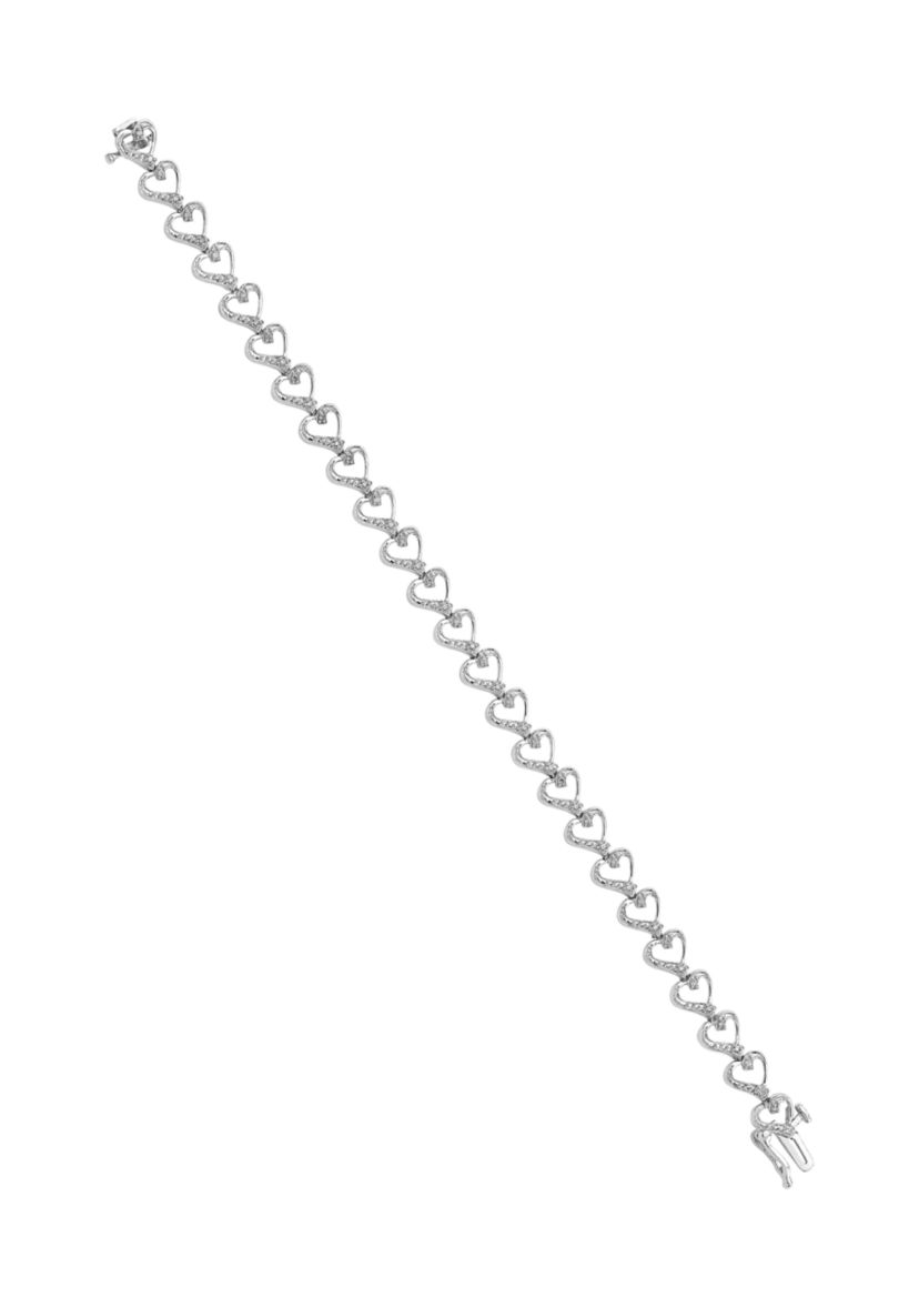 1/5 ct. t.w. Diamond Heart Bracelet in Rhodium-plated Sterling Silver