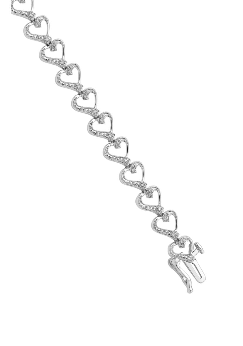 1/5 ct. t.w. Diamond Heart Bracelet in Rhodium-plated Sterling Silver