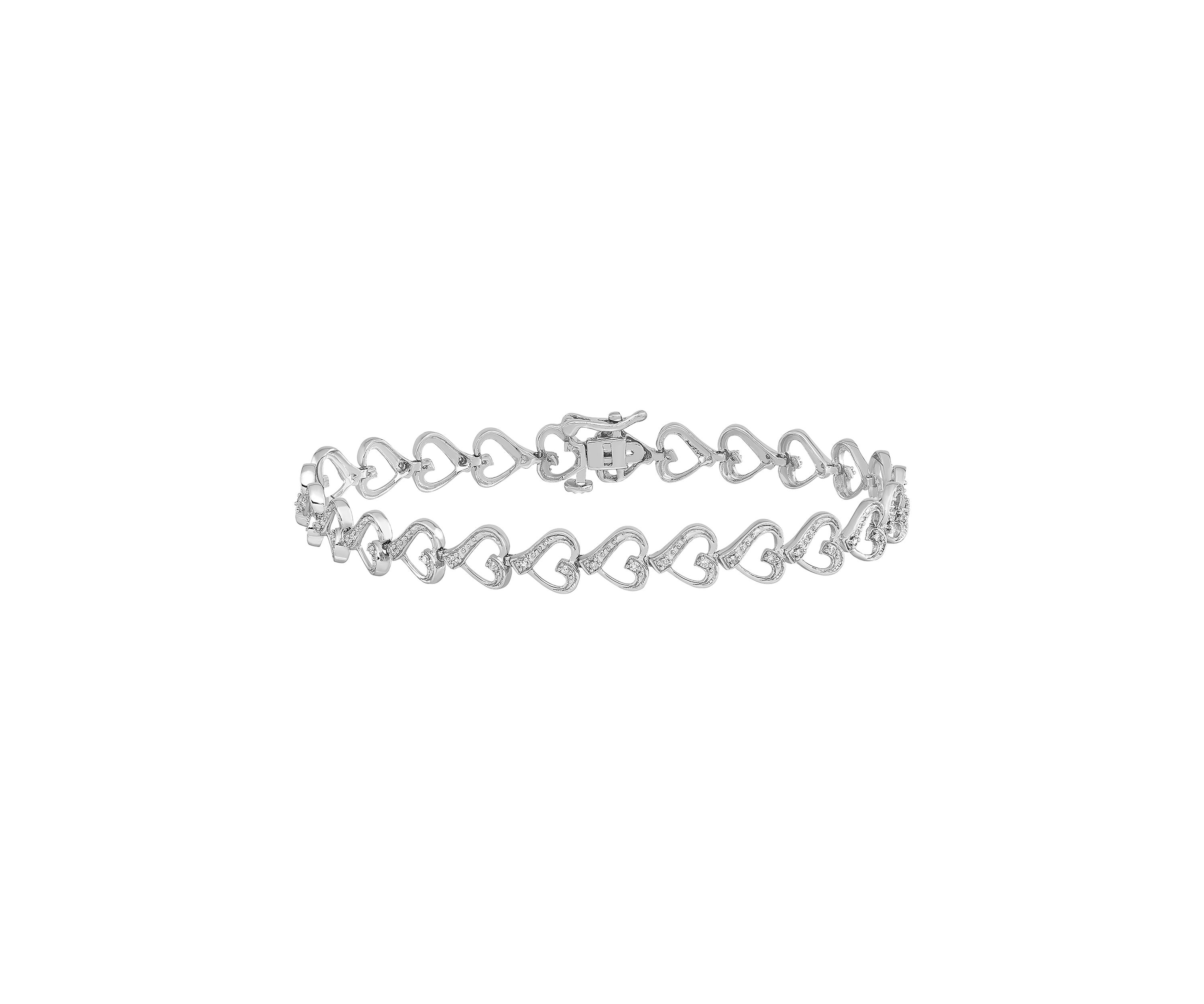 1/5 ct. t.w. Diamond Heart Bracelet in Rhodium-plated Sterling Silver