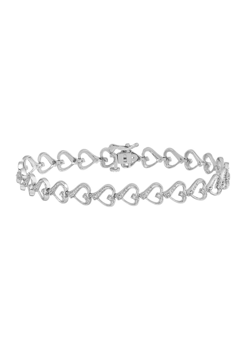 1/5 ct. t.w. Diamond Heart Bracelet in Rhodium-plated Sterling Silver