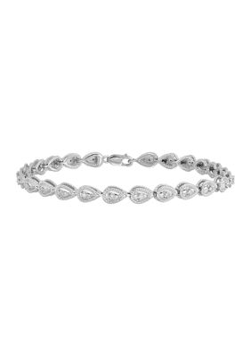 Belk & Co 1/4 ct. t.w. Diamond Teardrop Link Bracelet in Rhodium Plated Sterling Silver, White