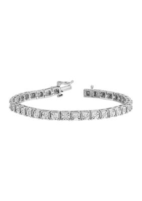 Belk & Co 1/2 ct. t.w. Diamond Square Link Bracelet in Rhodium Plated Sterling Silver, White