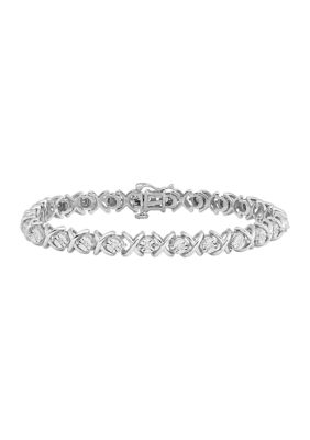 Belk & Co 1/4 ct. t.w. Diamond X Bracelet in Rhodium Plated Sterling Silver, White