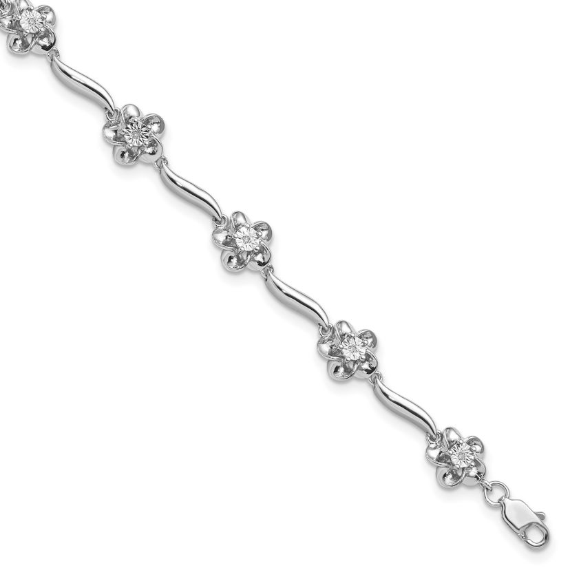 0.04 ct. t.w. Diamond Floral Bracelet in Rhodium-plated Sterling Silver