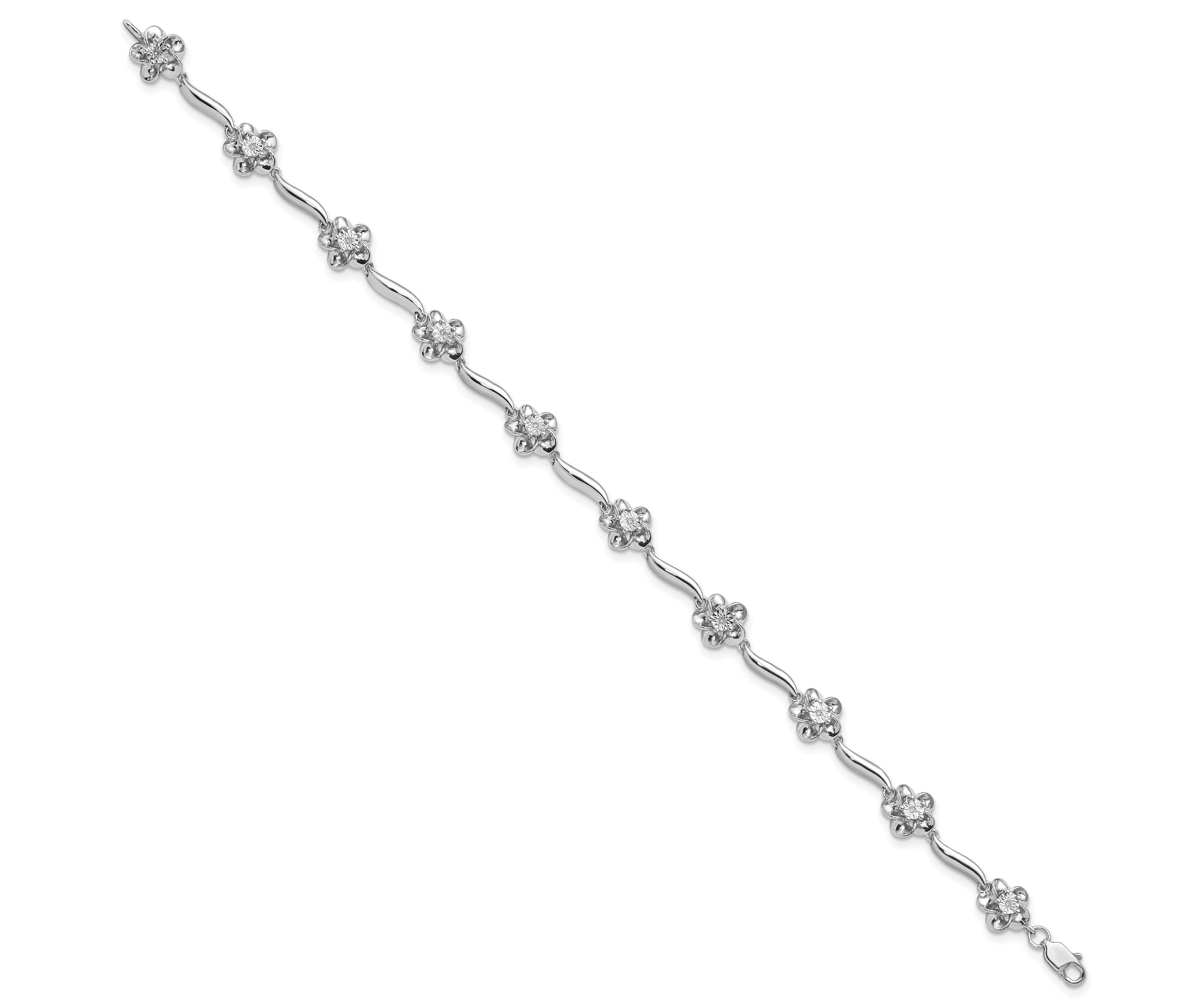 0.04 ct. t.w. Diamond Floral Bracelet in Rhodium-plated Sterling Silver