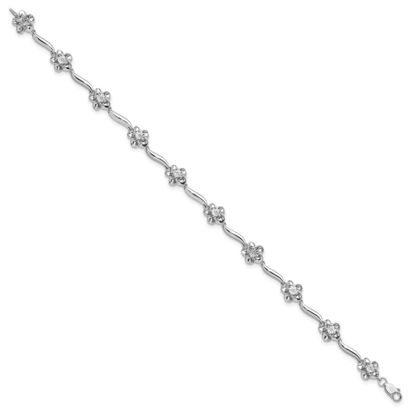 0.04 ct. t.w. Diamond Floral Bracelet in Rhodium-plated Sterling Silver