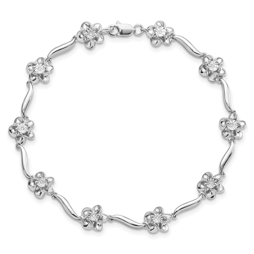 0.04 ct. t.w. Diamond Floral Bracelet in Rhodium-plated Sterling Silver