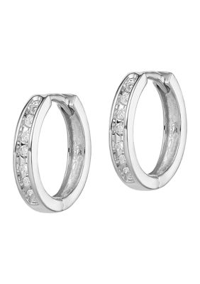 Belk & Co 1/10 ct. t.w. Diamond Huggie Earrings in Rhodium Plated Sterling Silver, White
