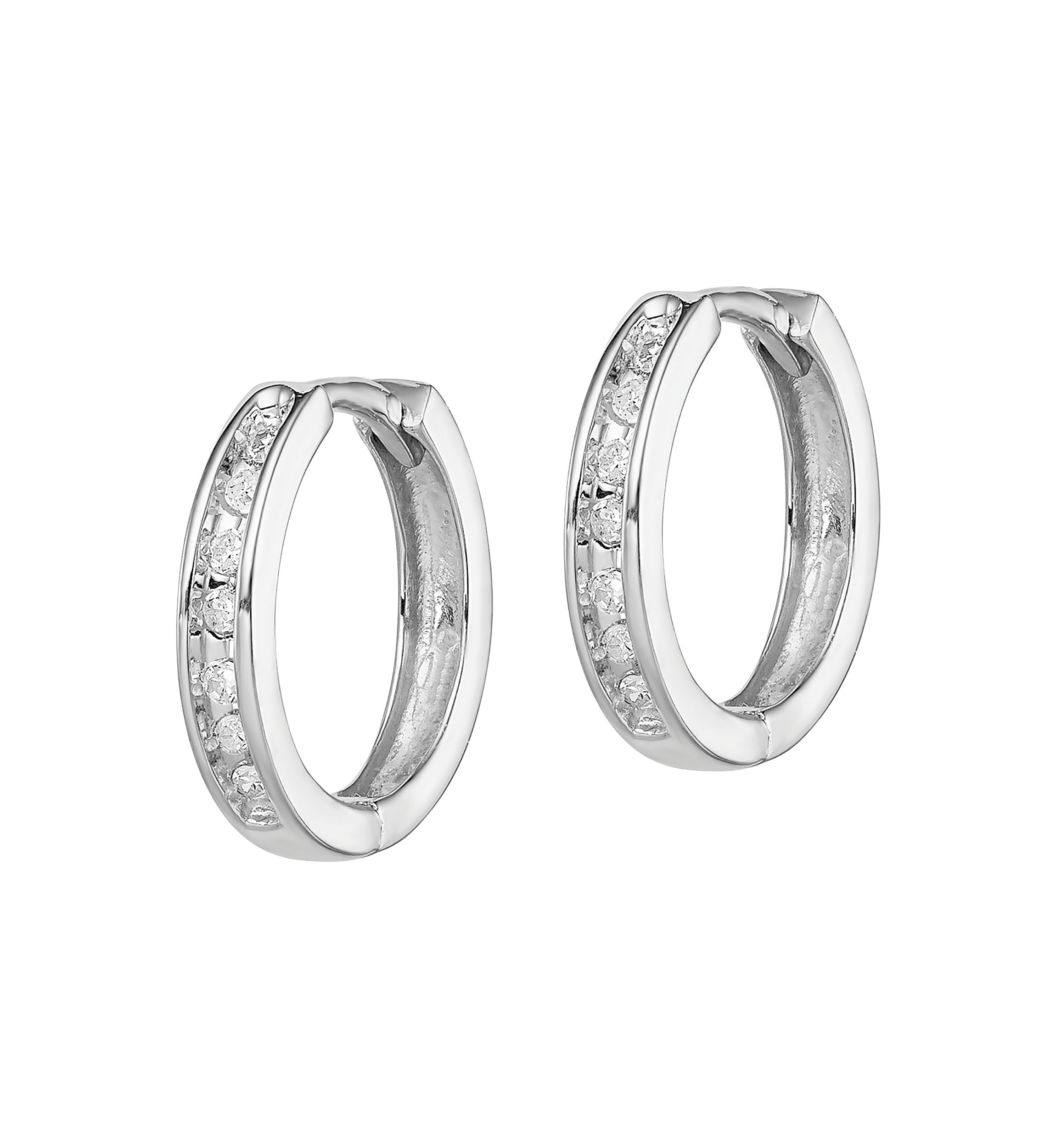 1/10 ct. t.w. Diamond Huggie Earrings in Rhodium Plated Sterling Silver