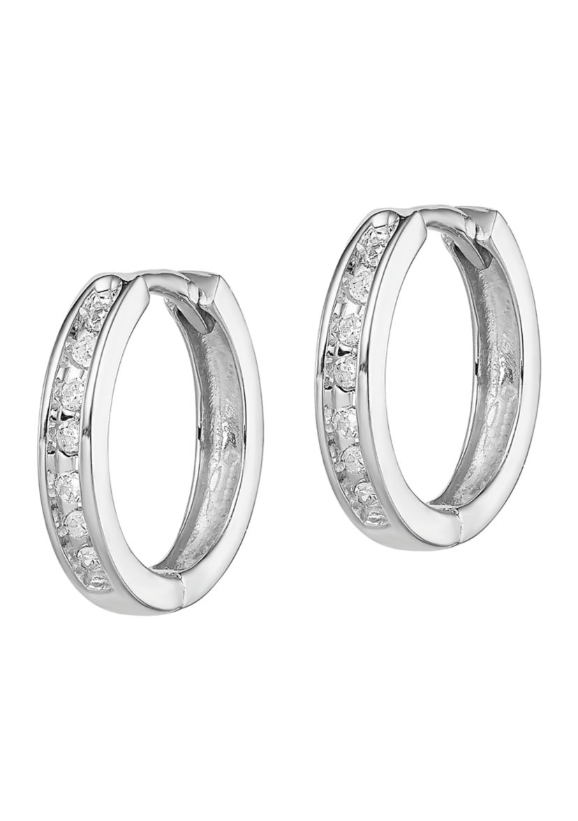 1/10 ct. t.w. Diamond Huggie Earrings in Rhodium Plated Sterling Silver