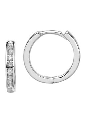 1/10 ct. t.w. Diamond Huggie Earrings in Rhodium Plated Sterling Silver