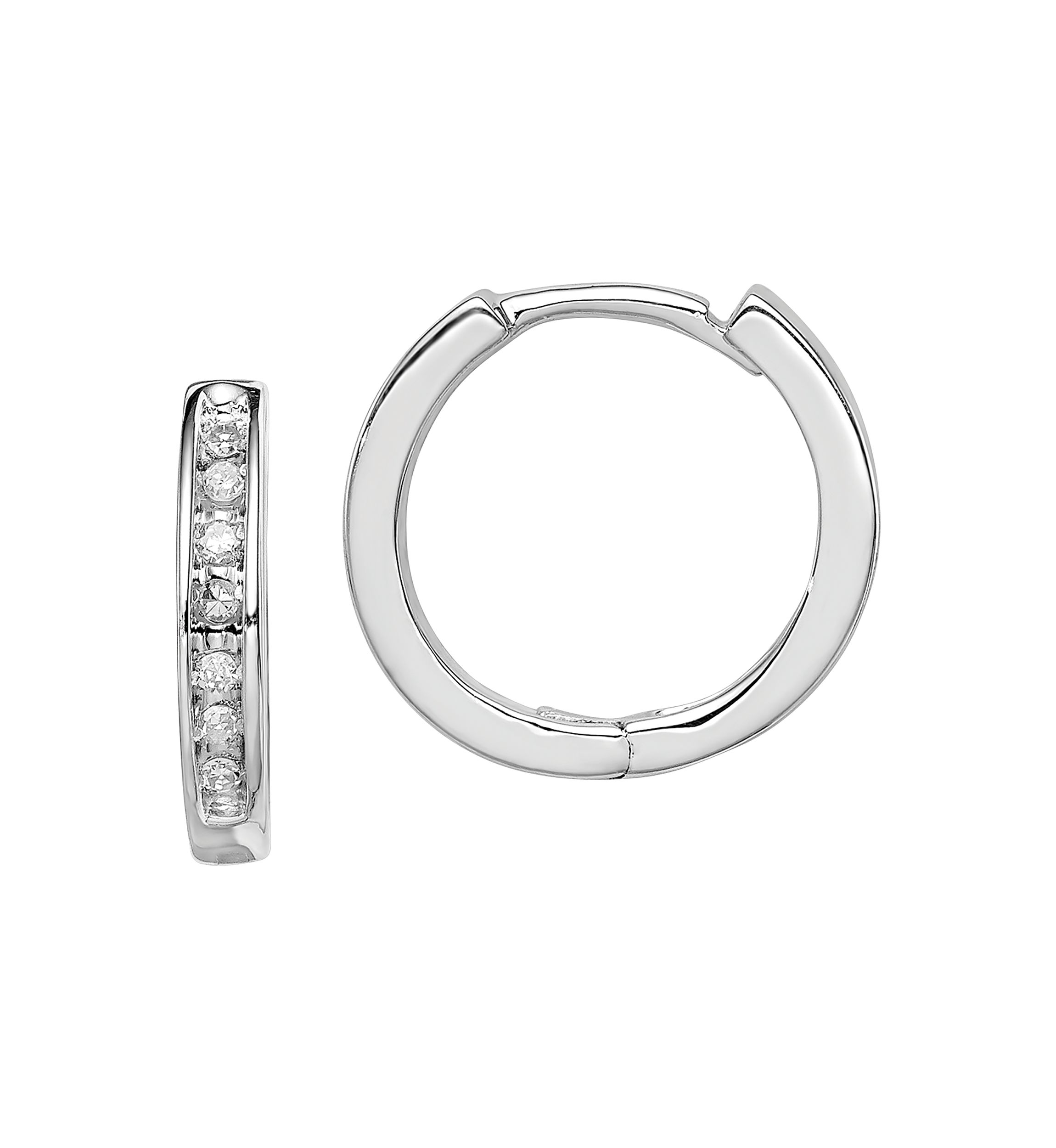 1/10 ct. t.w. Diamond Huggie Earrings in Rhodium Plated Sterling Silver
