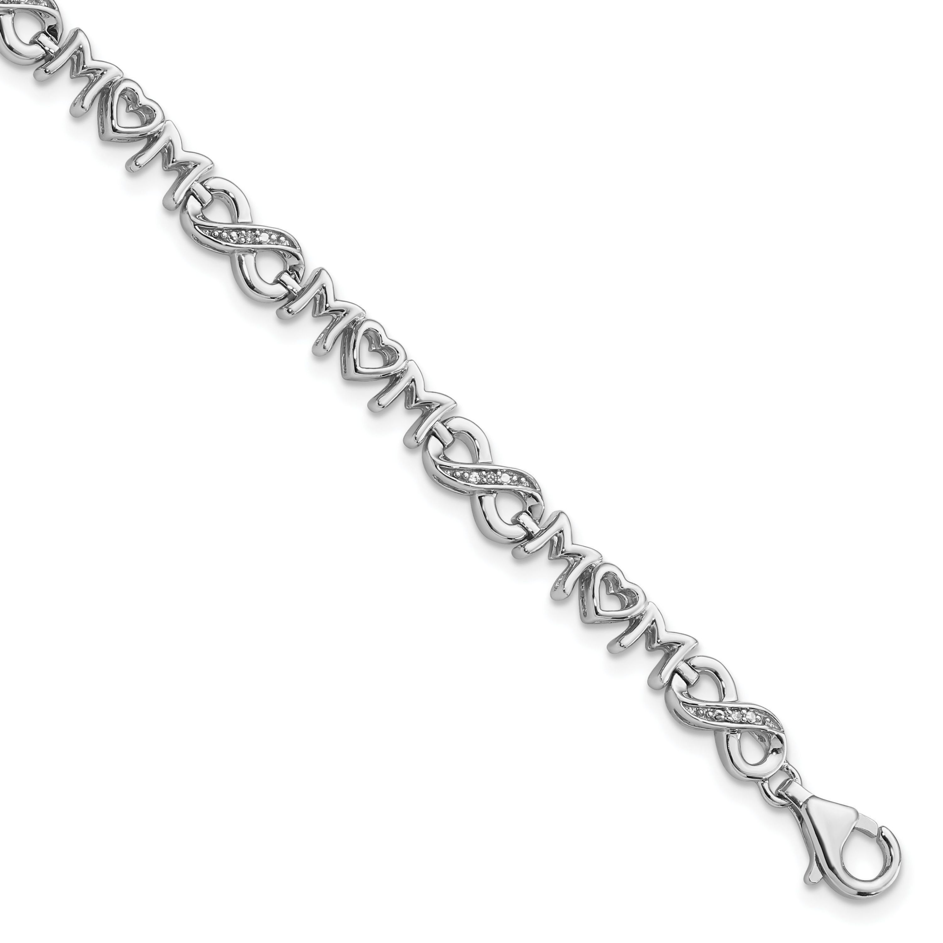 0.042 ct. t.w. Diamond Heart Mom Infinity Bracelet in Rhodium-plated Sterling Silver