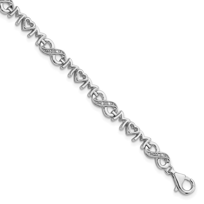 0.042 ct. t.w. Diamond Heart Mom Infinity Bracelet in Rhodium-plated Sterling Silver
